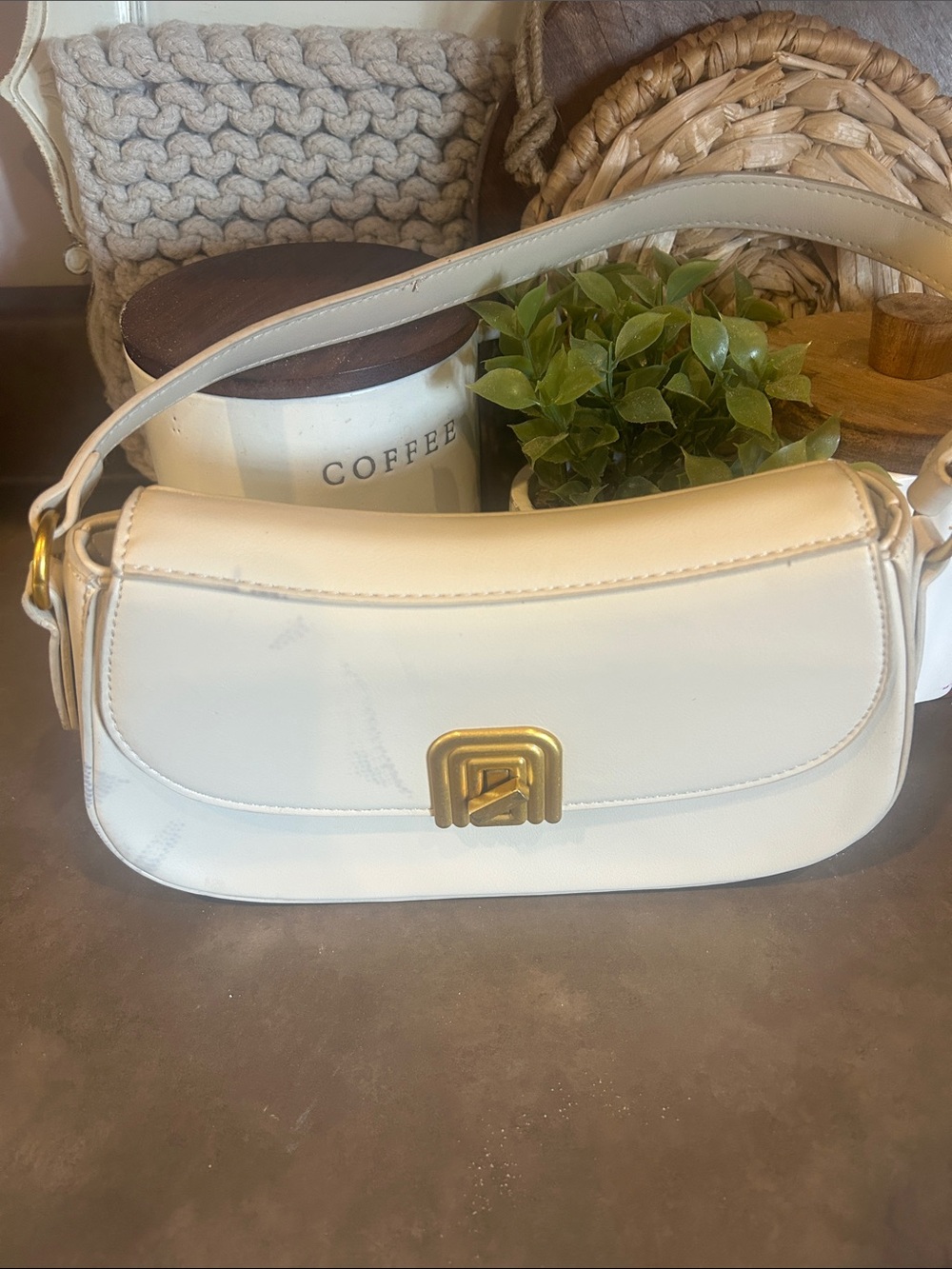 Miztique Elegant Cream Shoulder Bag with Gold Hardware
